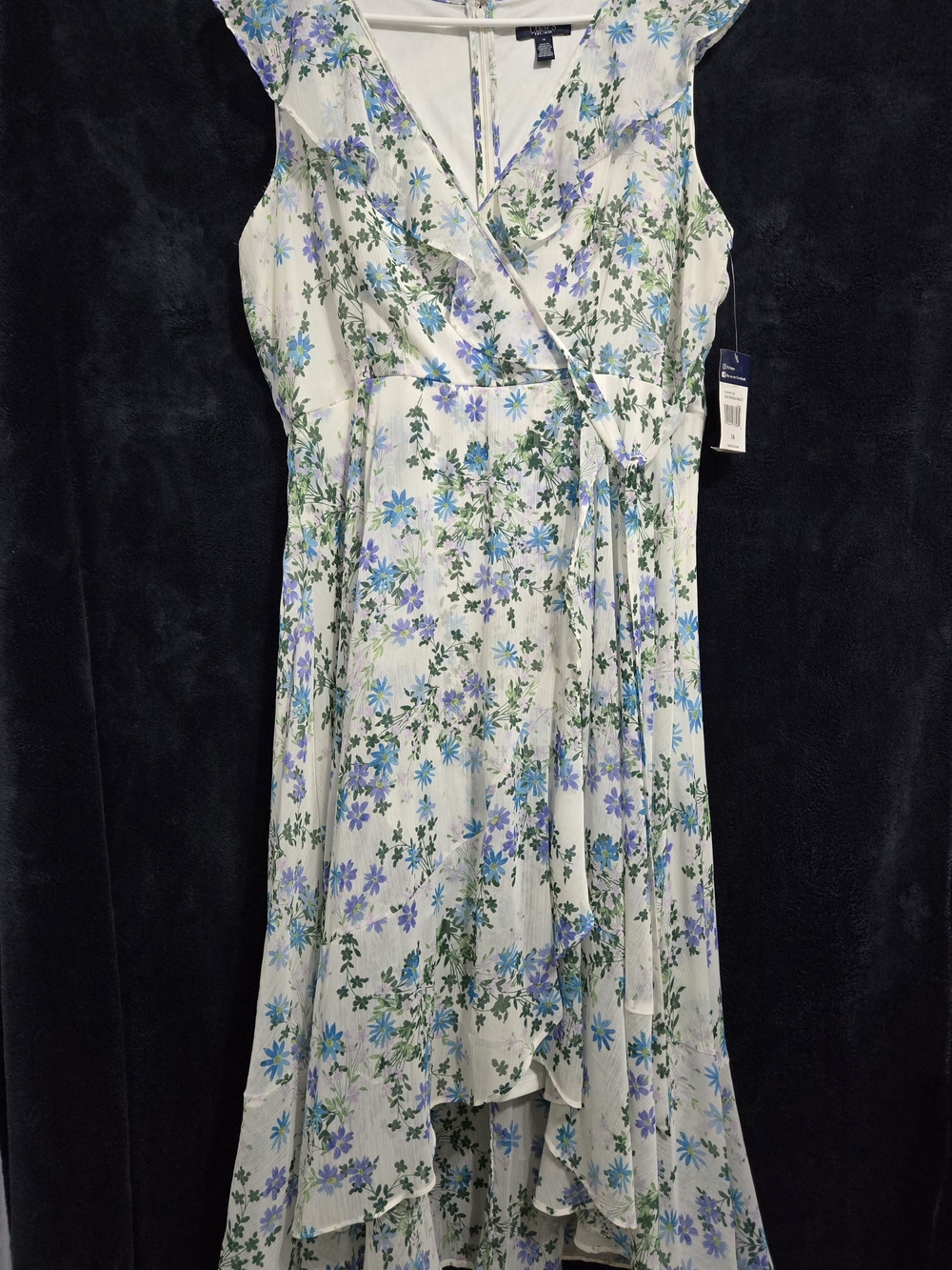Chaps Blue & Green Floral High-Low  Dress on White